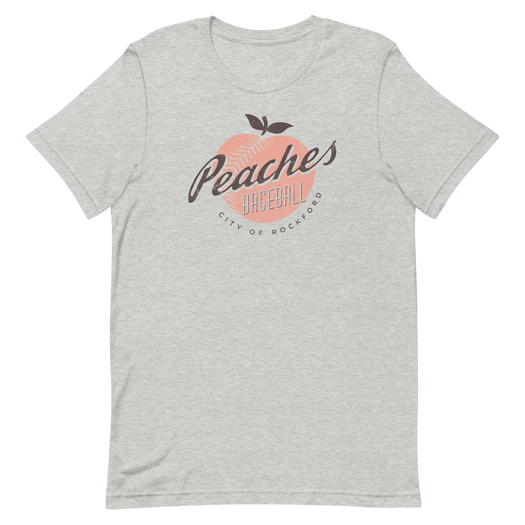 Rockford Peaches Baseball Unisex Retro T-Shirt Athletic Heather / M